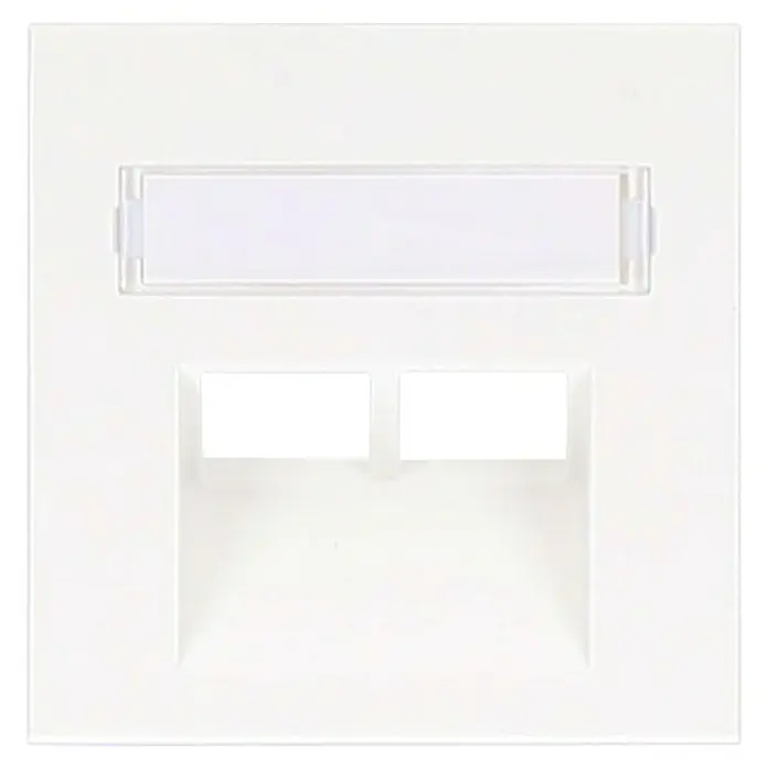 Panasonic Karre Plus 55 UAE-Abdeckung WDTR04221WH-EU1 - Reinweiß (ähnlich RAL 9010), Matt, Kunststoff, Unterputzmontage - Weiße modulare Abdeckplatte mit Beschriftungsfeld und zwei Modulöffnungen.