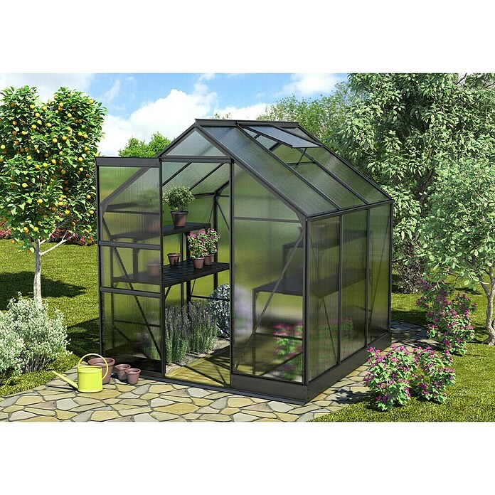 Vitavia Gewächshaus (1,99 x 1,95 x 2,07 m, Glasstärke: 6 mm, Polycarbonat, Anthrazit)