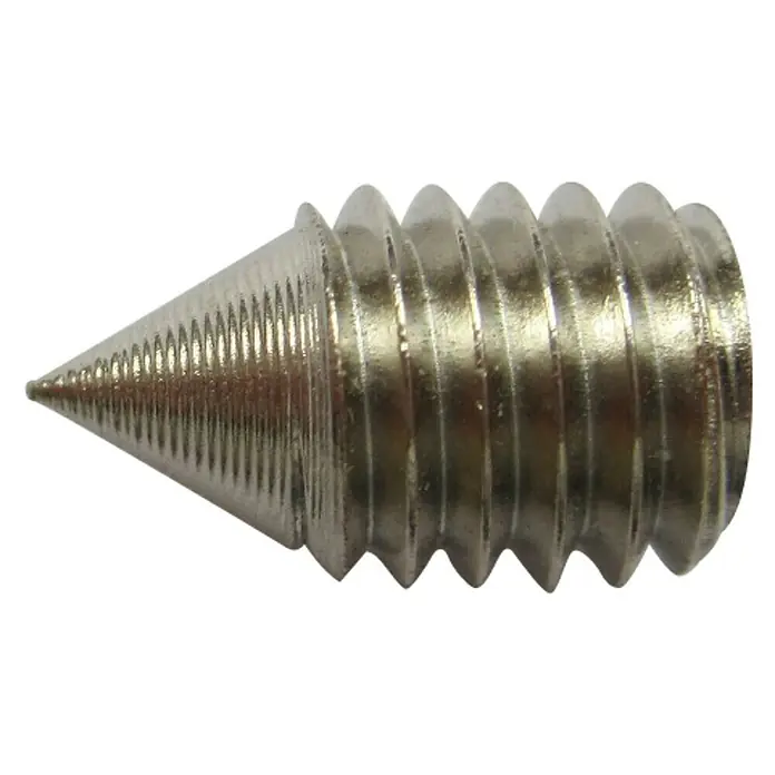 Stabilit Madenschraube - M 6, Länge: 10 mm, 5 Stk. - Nahaufnahme einer Gewindeschraube mit einer spitzen Spitze aus Metall, die für Befestigungszwecke verwendet wird.