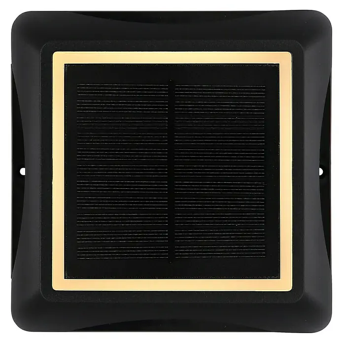 Globo Solar-Außenwandleuchte Wand und Boden - 1,2 W, L x B x H: 14 x 14 x 3,6 cm, IP65, 200 lm, Form: Quadratisch - Schwarze quadratische Solarleuchte mit goldenem Rahmen, ideal für den Garten. Umweltfreundliche und stilvolle Beleuchtung für den Außenbereich.