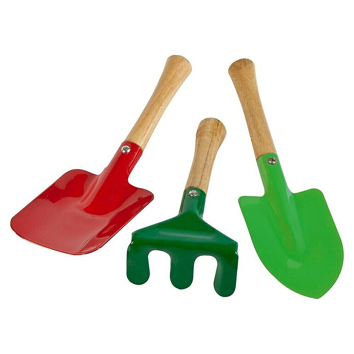 Windhager Kinder-Schaufel Set 3-teilig mit Rechen (Grün/Rot) | BAUHAUS