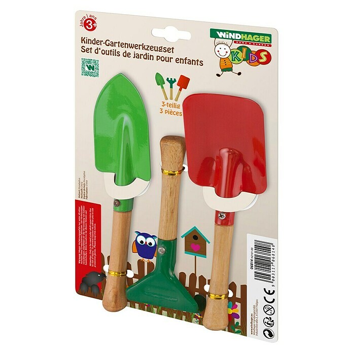 Windhager Kinder-Schaufel Set 3-teilig mit Rechen (Grün/Rot) | BAUHAUS