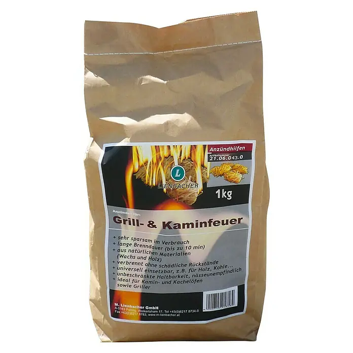 Lienbacher Ofenzubehör-Set - 5 -tlg., Geeignet für: Kaminöfen - Braune Papiertüte mit 1 kg Lienbacher Grill- & Kaminanzünder, ideal für Grills, Kamine und Kachelöfen.