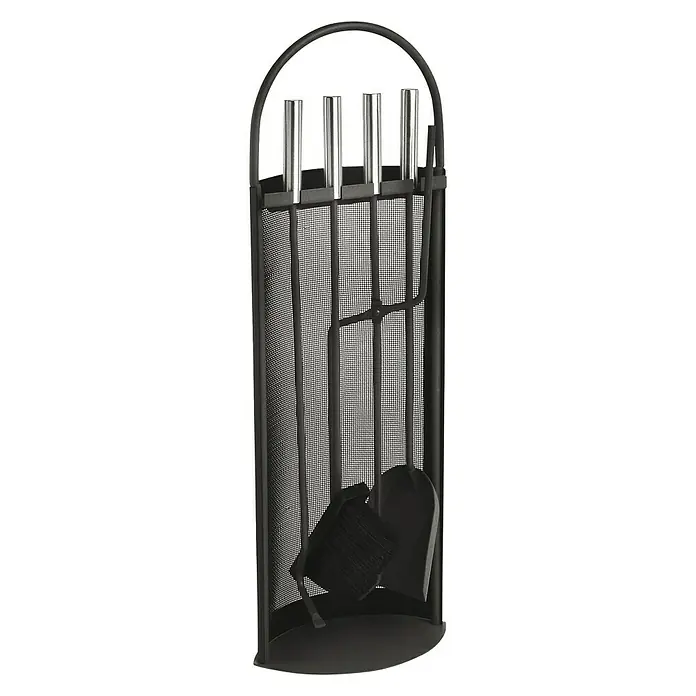 Lienbacher Ofenzubehör-Set - 5 -tlg., Geeignet für: Kaminöfen - Schwarzes Kamingarnitur-Set mit Schürhaken, Schaufel, Besen und Zange in einem eleganten Ständer zur stilvollen Kaminpflege.