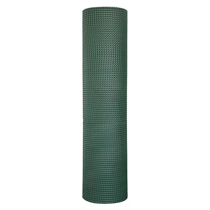 Windhager Drahtgitter - Grün, B x H: 3 x 1 m, Maschenweite: 20 x 20 mm - Ein aufgerollter, grüner Maschendrahtzaun für den Gartenbau, der Schutz und Stabilität für Pflanzen bietet.