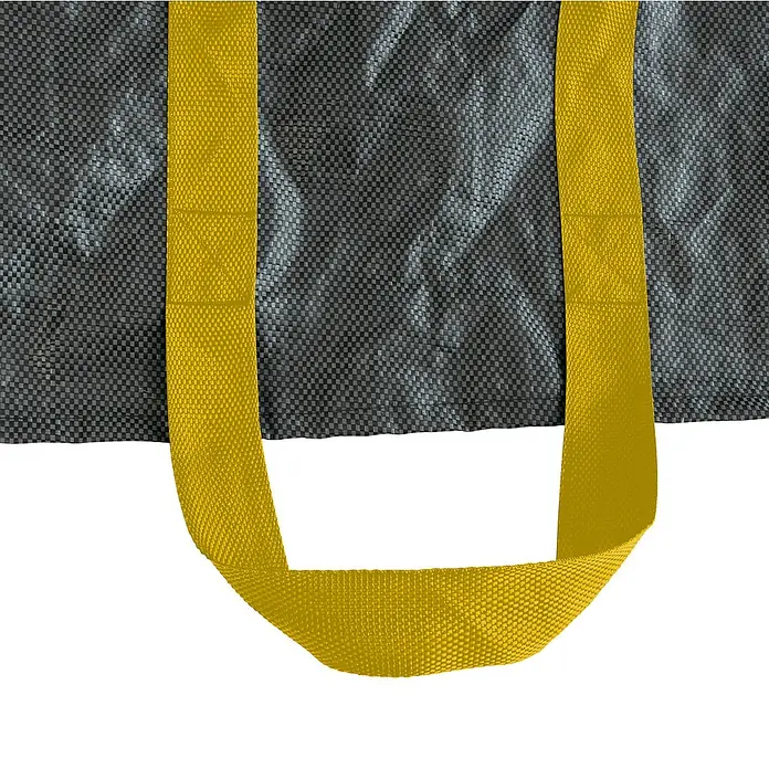 Windhager Gartenabfallsack Cubus XL - Fassungsvermögen: 250 l, Anthrazit - Detailaufnahme einer Einkaufstasche aus robustem Material mit gelben Tragegriffen. Die Tasche ist ideal für den täglichen Gebrauch.