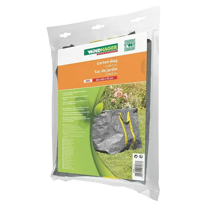 Windhager Gartenabfallsack Cubus XL - Fassungsvermögen: 250 l, Anthrazit - Bild eines Windhager Garten-Bags Cubus XL, ideal für sperrige Ladungen wie Äste. Praktisch und stabil für den Transport im Garten.