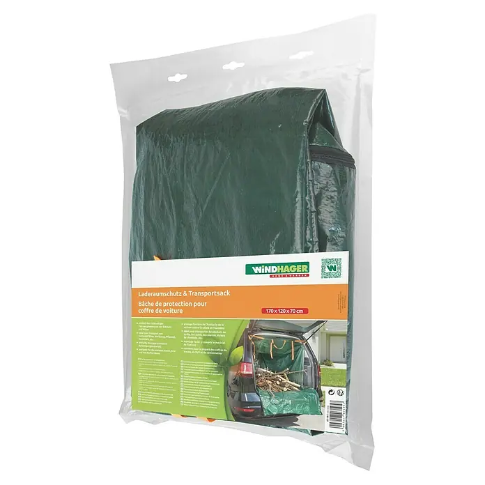 Windhager Gartenabfallsack Laderaumschutz - 170 x 120 cm, HDPE-Kunststoff - Bild eines verpackten Windhager Laderaumschutz & Transportsacks in Grün, ideal für Kofferräume.