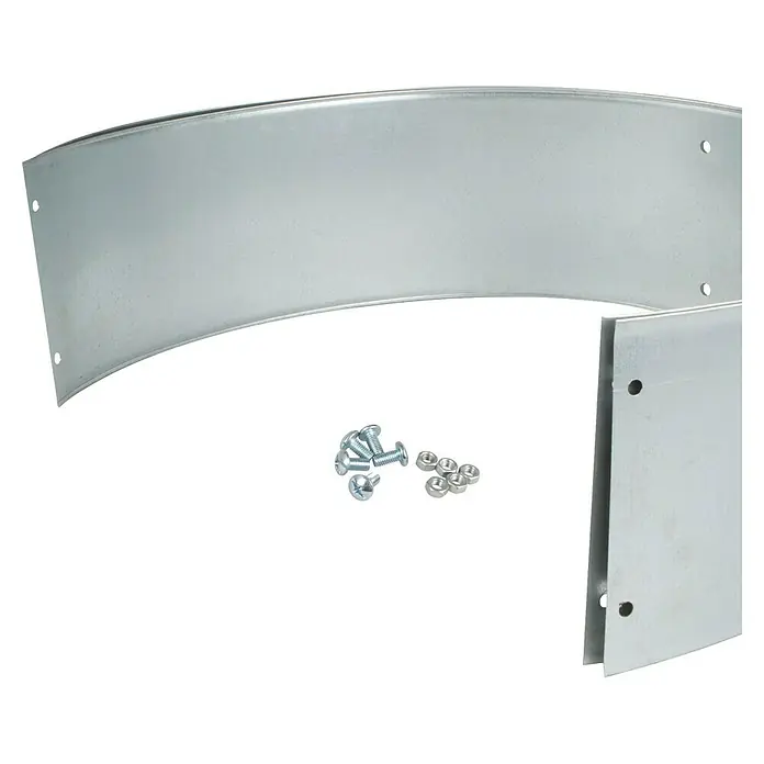 Windhager Rasenkante Baumring-Set - Silber, Stahl, Verzinkt, Gesamtstückzahl: 2 Stk. - Ein silberfarbener Kabelschutzbogen mit Schrauben, ideal zum Schutz von Kabeln in verschiedenen Anwendungen.