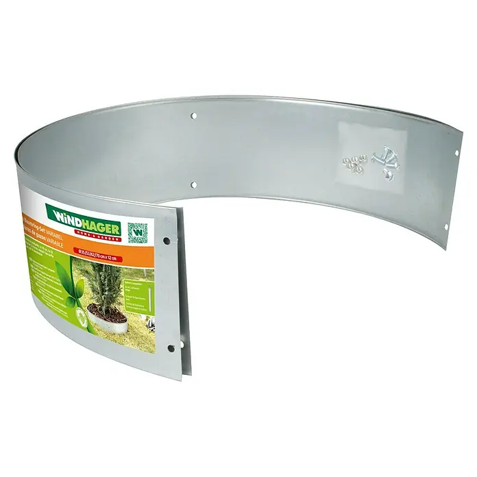 Windhager Rasenkante Baumring-Set - Silber, Stahl, Verzinkt, Gesamtstückzahl: 2 Stk. - Das Bild zeigt einen Windhager Baumring-Set VARIABEL, ein Produkt für den Garten, das aus Metall gefertigt ist und zur Einfassung von Bäumen dient.