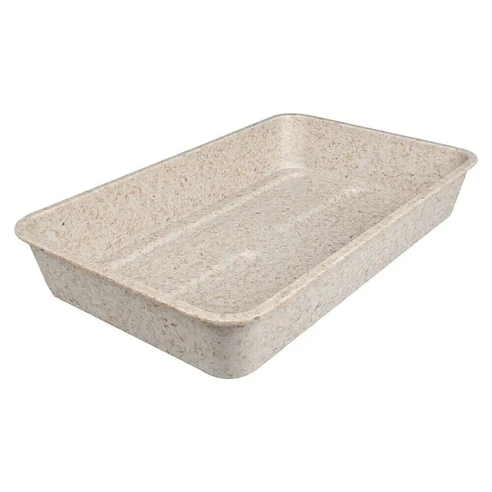 Windhager Anzuchtschale Greenline ECO natur - L x B: 382 x 242 mm, Beige - Ein rechteckiges Pflanzgefäß aus recyceltem Material mit einer hellen, gesprenkelten Textur für Pflanzen oder zur Dekoration.