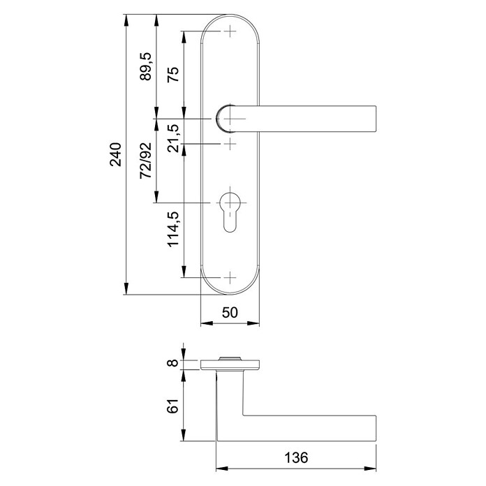 Herraje de protección (Puerta principal, Grosor de puerta: 35 - 45 mm, Aluminio, Cilindro de perfil PZ)