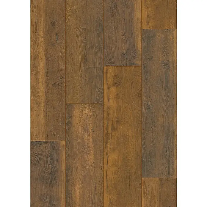 LOGOCLIC Vinto Laminat - Eiche Porto, Landhausdiele, 1.288 x 330 x 8 mm - Braunes Laminatbodenmuster mit natürlicher Holzstruktur für ein warmes und einladendes Ambiente in jedem Raum.