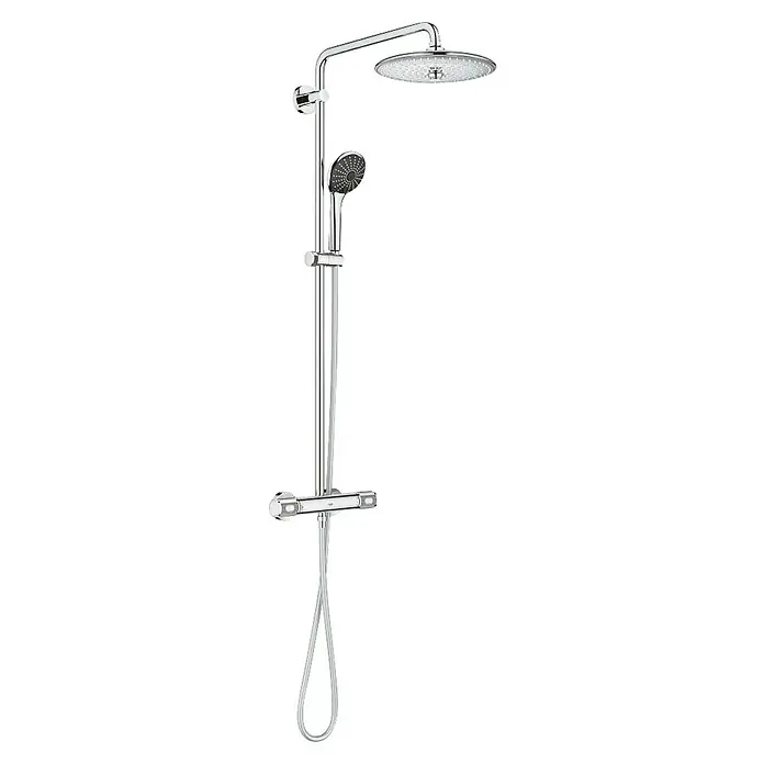 Grohe Vitalio Joy Duschsystem 260 - Mit Thermostatarmatur, Lochabstand: 100,5 cm, Anzahl Strahlarten: 3 Stk., Chrom - Duschsystem mit Kopf- und Handbrause in Chromoptik für ein modernes Badezimmer. Hochwertige Verarbeitung für langanhaltende Freude.
