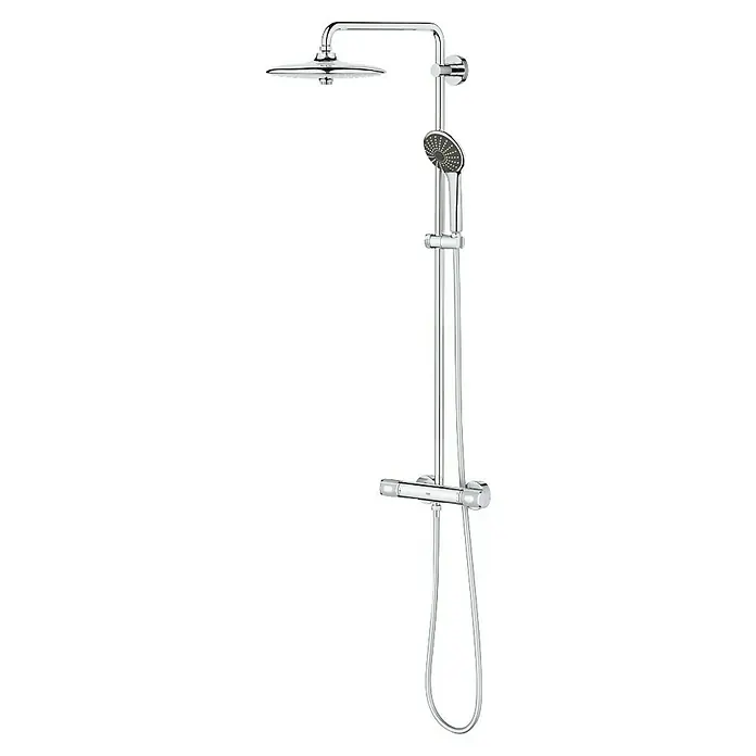 Grohe Vitalio Joy Duschsystem 260 - Mit Thermostatarmatur, Lochabstand: 100,5 cm, Anzahl Strahlarten: 3 Stk., Chrom - Duschsystem mit Kopf- und Handbrause. Das Chrom-Design sorgt für einen modernen Look im Badezimmer.
