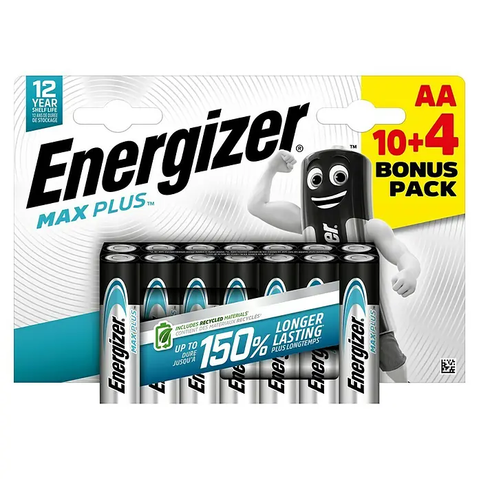 Energizer Batterie Max Plus - Mignon AA, Alkali-Mangan, 1,5 V, 14 Stk. - Eine 10+4 Bonuspackung Energizer Max Plus AA-Batterien mit 12 Jahren Haltbarkeit und bis zu 150 % längerer Lebensdauer.