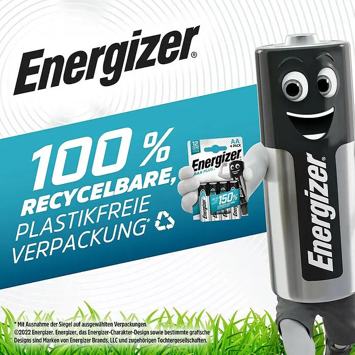 Energizer Batterie Max Plus - Micro AAA, Alkali-Mangan, 1,5 V, 14 Stk. - Energizer AA-Batterien: 100% recycelbare, plastikfreie Verpackung mit dem Energizer-Hasen. Für eine längere Lebensdauer und Umweltschutz.