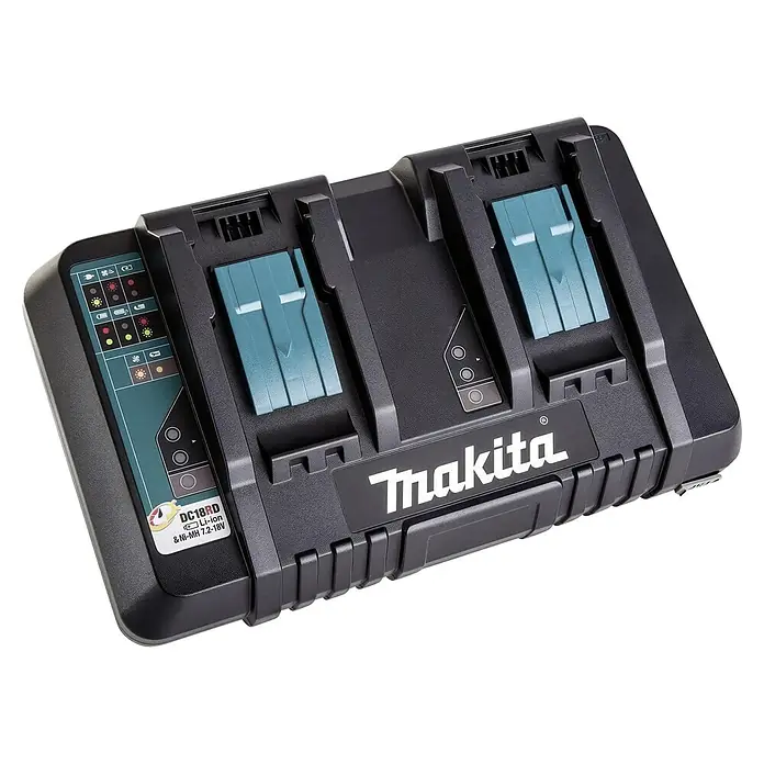 Makita LXT 18V Akku-Rasenmäher DLM382PM2 - 36 V, 2 Akkus, 4 Ah, Schnittbreite: 38 cm - Makita DC18RD Doppel-Schnellladegerät für Li-Ionen-Akkus mit zwei Ladeplätzen, geeignet für 7,2 bis 18 Volt Akkus.
