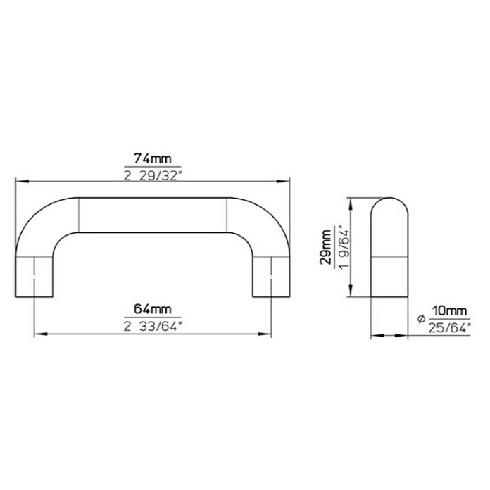 Ručka za namještaj  (Tip ručke za namještaj: Šipka, D x Š x V: 74 x 10 x 29 mm, Čelik, Poniklano) | BAUHAUS