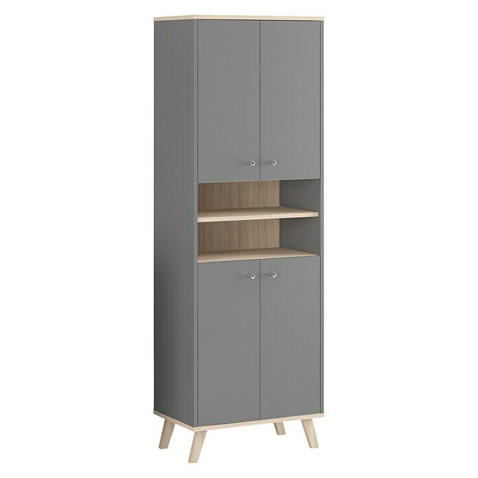 Madera Hochschrank59 x 33 x 172,8 cm, Anthrazit/Eiche Hell Front View