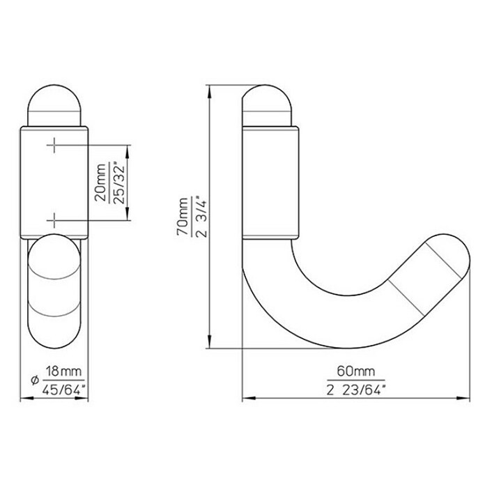 Siro Garderobna kuka  (D x Š x V: 70 x 18 x 60 mm) | BAUHAUS