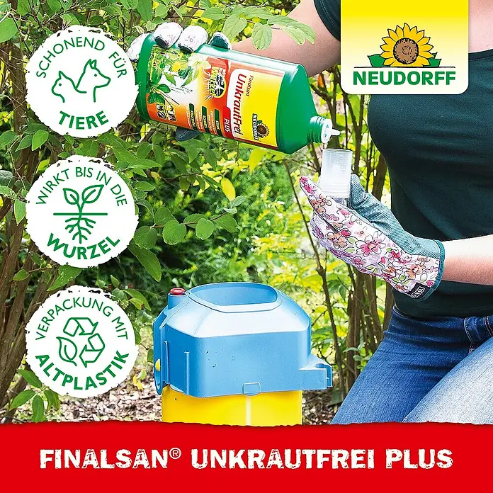 Neudorff Finalsan Unkrautfrei Plus - 2 l - Person dosiert Finalsan UnkrautFrei Plus. Das Produkt ist tierfreundlich und wirkt bis in die Wurzel. Verpackung aus Altplastik.
