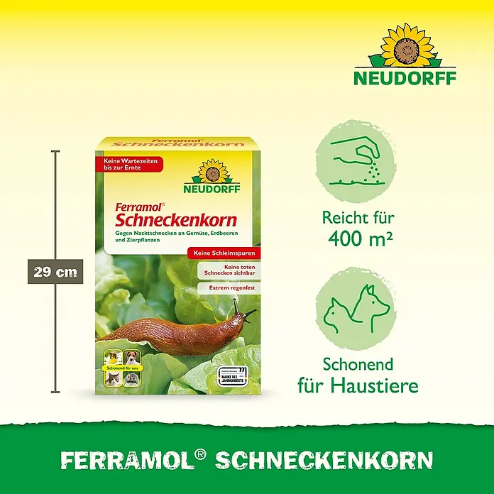 Neudorff Ferramol Schneckenkorn - 500 g - Ferramol Schneckenkorn, ein Produkt zur Bekämpfung von Schnecken im Garten, schonend für Haustiere, Inhalt reicht für 400 m².