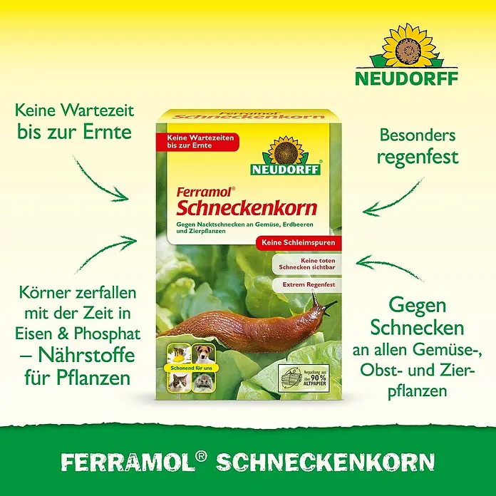 Neudorff Ferramol Schneckenkorn - 200 g - Ferramol Schneckenkorn: Effektiver Schneckenschutz für Gemüse-, Obst- und Zierpflanzen. Keine Wartezeit bis zur Ernte und besonders regenfest.