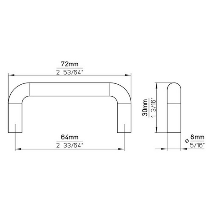 Siro Ručka za namještaj  (Tip ručke za namještaj: Šipka, D x Š x V: 72 x 8 x 30 mm, Čelik) | BAUHAUS