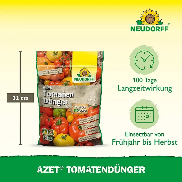 Neudorff Azet Tomatendünger - 1,75 kg - Bild einer Packung Azet Tomatendünger von Neudorff, ein organischer Dünger für gesunde und ertragreiche Tomatenpflanzen.