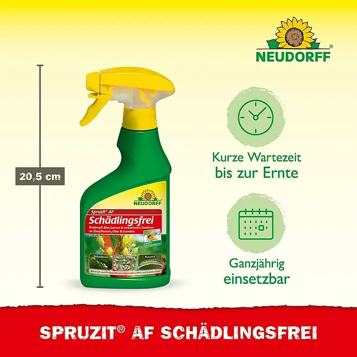 Neudorff Spruzit Schädlingsfrei - 250 ml, Anwendungsfertig - Abbildung von Neudorff Spruzit AF Schädlingsfrei, ein Insektizid zur Bekämpfung von Schädlingen auf Zierpflanzen, Obst und Gemüse.