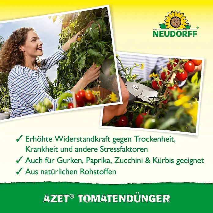 Neudorff Azet Tomatendünger - 1 kg - Bild von AZET Tomatendünger, der die Widerstandskraft der Pflanzen erhöht und für verschiedene Gemüsesorten geeignet ist.