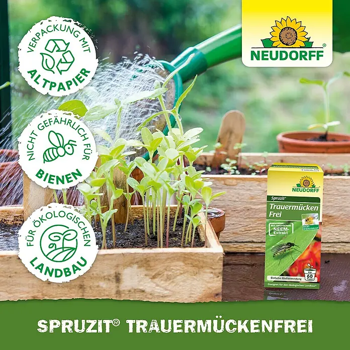 Neudorff Spruzit Schädlingsfrei Trauermücken - 30 ml - Produktfoto von "Spruzit Trauermückenfrei" von Neudorff, einem natürlichen Mittel gegen Trauermücken, ideal für den ökologischen Landbau.