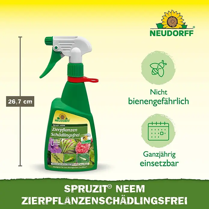 Neudorff Spruzit Schädlingsfrei Zierpflanzen Neem - 450 ml - Grüne Sprühflasche (26,7 cm) Neudorff Spruzit Neem Pflanzenschutzmittel für Zierpflanzen.