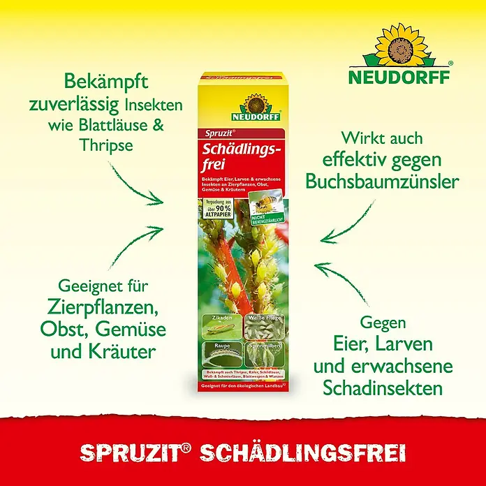 Neudorff Spruzit Schädlingsfrei - 100 ml, Nicht Anwendungsfertig - Neudorff Spruzit Schädlingsfrei bekämpft zuverlässig Insekten wie Blattläuse und Thripse. Geeignet für Zierpflanzen, Obst, Gemüse und Kräuter.