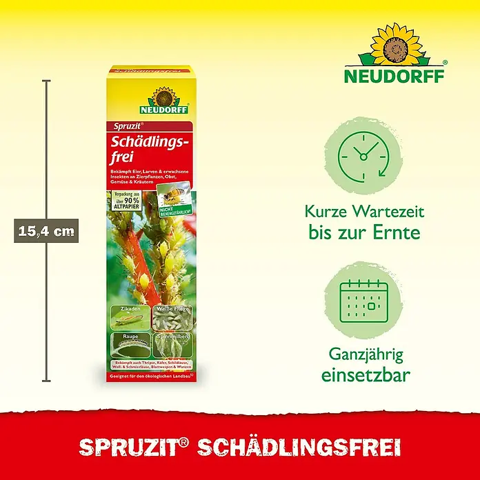 Neudorff Spruzit Schädlingsfrei - 100 ml, Nicht Anwendungsfertig - Produktbild von "Spruzit Schädlingsfrei" zur Schädlingsbekämpfung an Pflanzen, Obst, Gemüse und Kräutern. Kurze Wartezeit bis zur Ernte.
