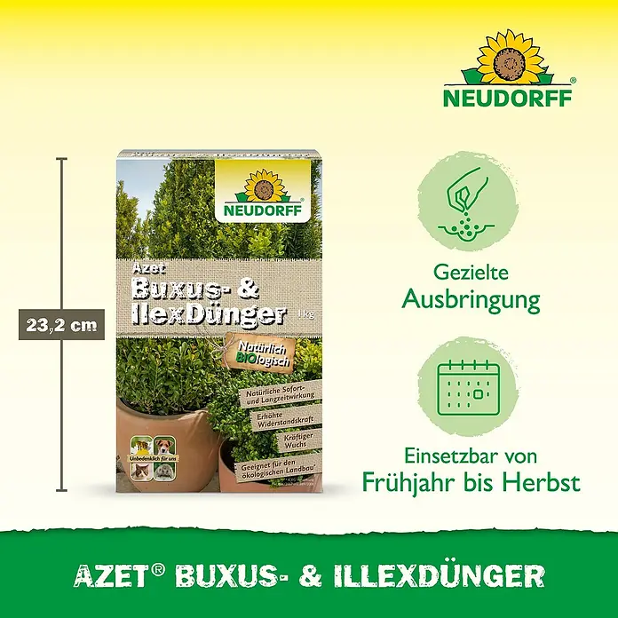 Neudorff Azet Buchsbaumdünger - 1 kg - NEUDORFF AZET® Bio-Düngemittel für Buchsbaum und Ilex, 1kg Packung. Produkthöhe: 23,2 cm.