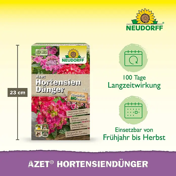 Neudorff Azet Hortensiendünger - 1 kg - Produktbild von Neudorff Azet Hortensiendünger, einem organischen Dünger für farbenfrohe und prächtige Hortensien.