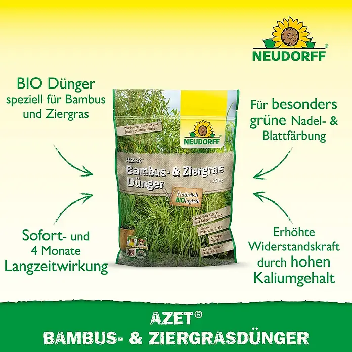 Neudorff Azet Bambus- & Gräserdünger - 1,75 kg - Produktbild: Neudorff Azet Bambus- & Ziergras Dünger. Für gesundes Wachstum und Widerstandskraft Ihrer Pflanzen.