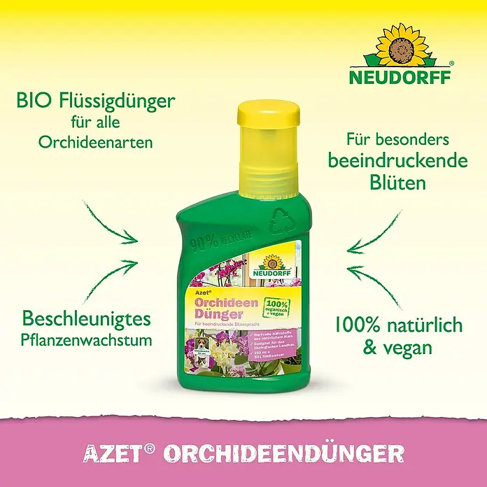 Neudorff Azet Orchideendünger - 325 kg, 250 ml - Produktbild von Neudorff Azet Orchideendünger, einem Bio-Flüssigdünger für alle Orchideenarten, der Wachstum und Blütenpracht fördert.