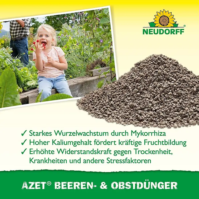 Neudorff Azet Beerendünger - 1 kg - Bild einer Packung AZET® Beeren- & Obstdünger, einem Dünger für Beeren und Obst.
