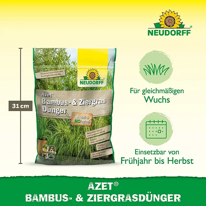 Neudorff Azet Bambus- & Gräserdünger - 1,75 kg - Produktabbildung von Neudorff Azet Bambus- & Ziergrasdünger, 1,75 kg, für einen gleichmäßigen Wuchs vom Frühjahr bis zum Herbst.