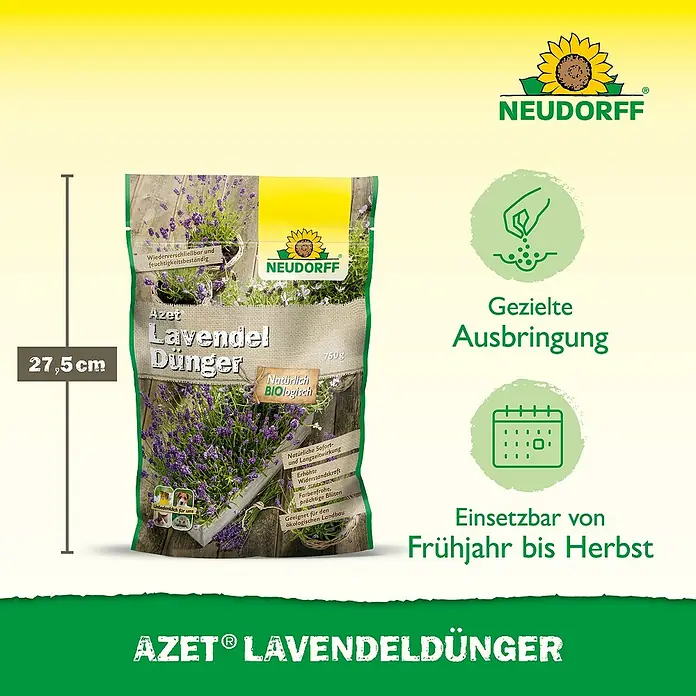 Neudorff Azet Lavendeldünger - 750 g - Produktbild: Azet Lavendeldünger, ein biologischer Dünger für Lavendel, der Wachstum und Blütenbildung fördert.
