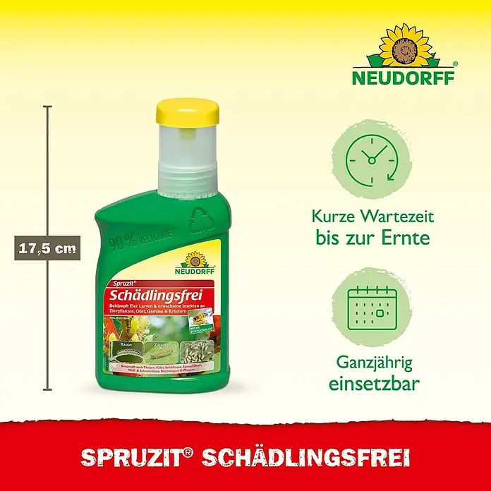 Neudorff Spruzit Schädlingsfrei - 250 ml, Nicht Anwendungsfertig - Schädlingsfrei mit Spruzit: Bekämpft zuverlässig Schädlinge an Zierpflanzen, Obst, Gemüse und Kräutern. Kurz und ganzjährig einsetzbar.