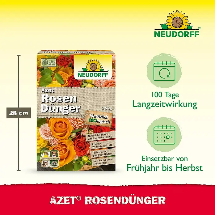 Neudorff Azet Rosendünger - 2,5 kg - Abbildung einer Packung Neudorff Azet Rosendünger, eines organischen Düngers für Rosen mit Langzeitwirkung.