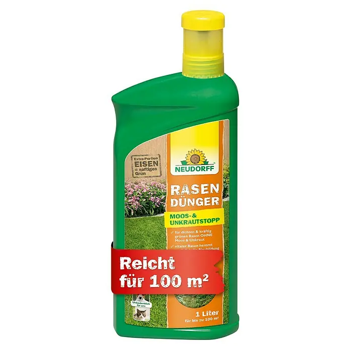 Neudorff Rasendünger Moos- & Unkrautstopp - 1,3 g, 1 l, Max. Anwendungsfläche: 100 m² - Rasendünger von Neudorff mit Moos- und Unkrautvernichter für einen dichten und kräftigen Rasen. Reicht für bis zu 100 m².