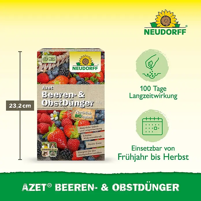 Neudorff Azet Beerendünger - 1 kg - Bild der Verpackung von AZET® Beeren- & Obst Dünger, einem organischen Dünger für Beeren und Obst von Neudorff.