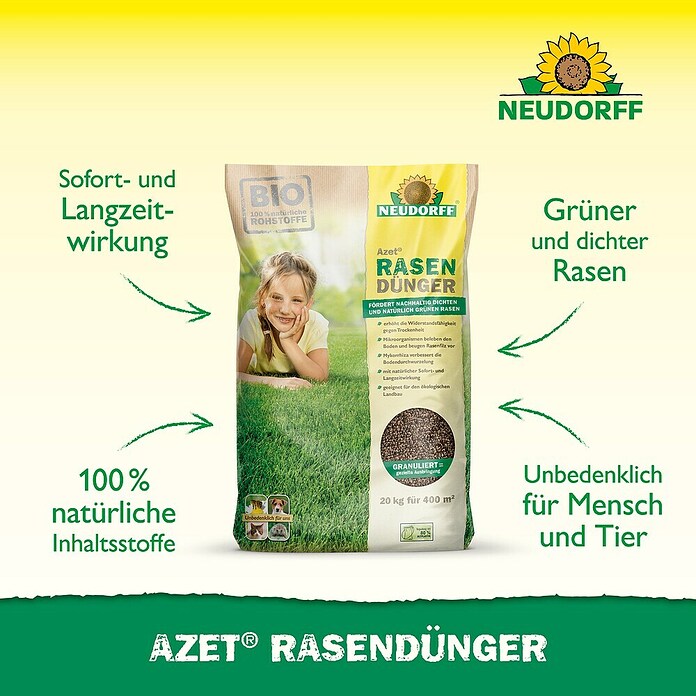 Neudorff Azet Rasendünger (20 kg, Inhalt ausreichend für ca.: 400 m²)