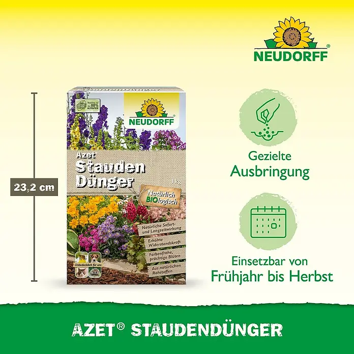 Neudorff Azet Staudendünger - 1 kg - Neudorff Azet Staudendünger, 1kg Packung, natürlich biologisch, aus Altpapier, für farbenfrohe Blüten von Frühjahr bis Herbst.