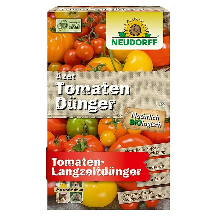 Neudorff Azet Tomatendünger - 1 kg - Abbildung einer Packung Azet Tomaten Langzeitdünger von Neudorff, ein biologischer Dünger für den ökologischen Landbau.